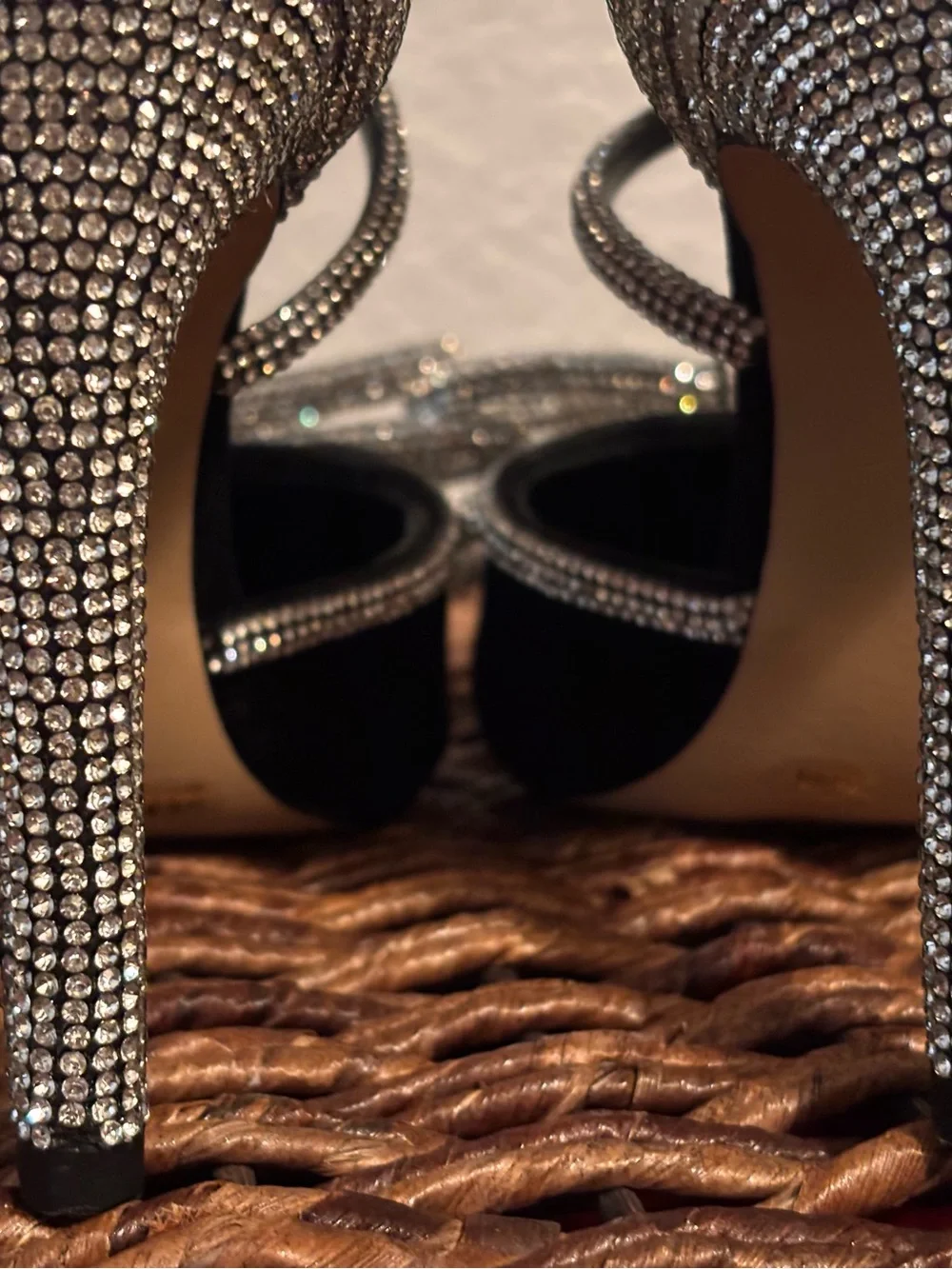 Gianni Bini Black Rhinestone Bow Heels | Crystal Embellished Stiletto | Size 6